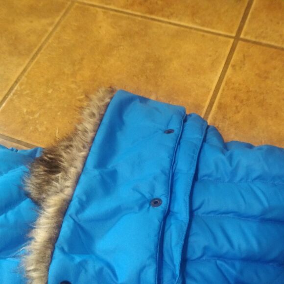 Eddie Bauer Womens Quilted Blue Goose Down Puffer Coat Faux Fur Hood Small EUC - Picture 13 of 13